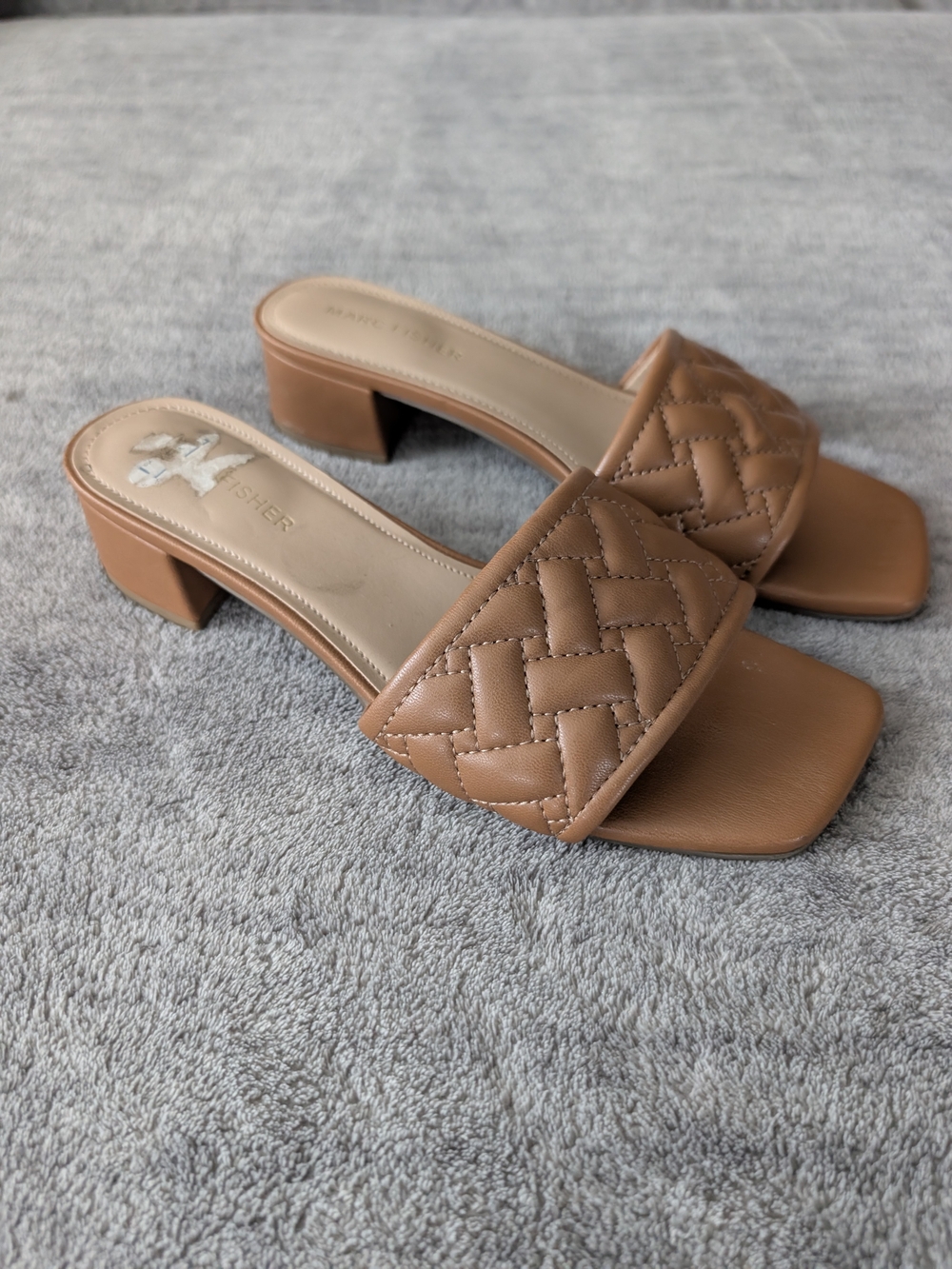 Marc Fisher Braided Tan Leather Block Heel Mules
